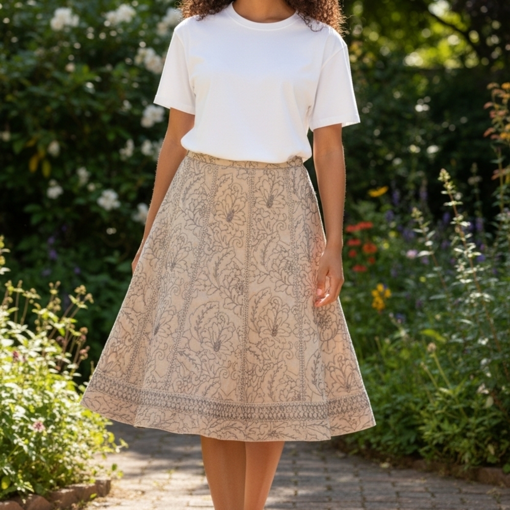 Silver Embroidered Pattern Skirt 6814